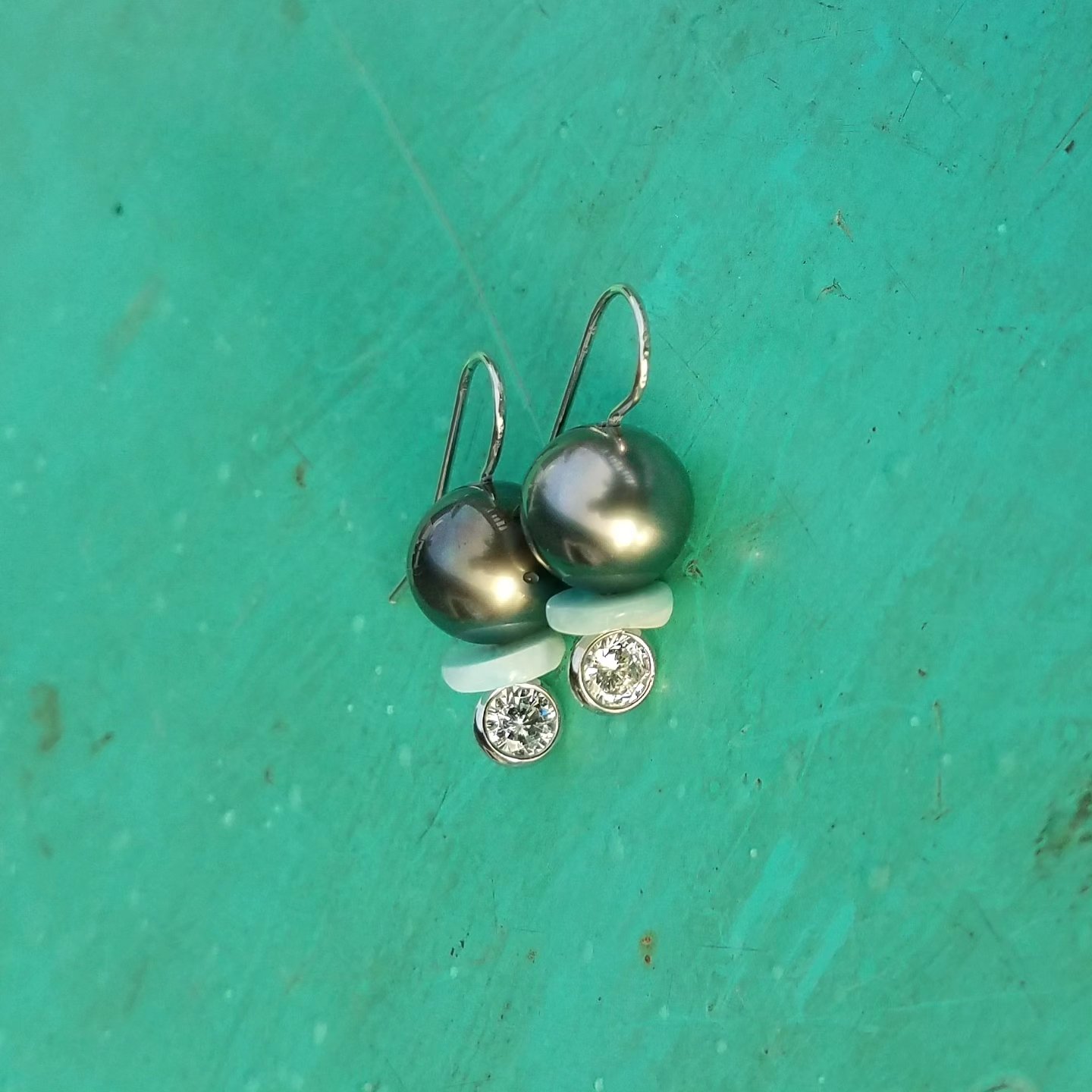 Tahitian Pearl & Larimar Earrings | Lola Florence Jewelry Hawaii